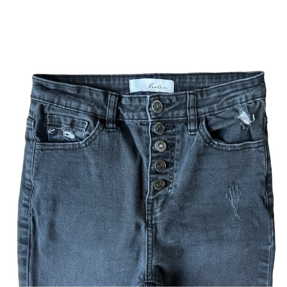 KanCan Women’s Washed Black Button Fly High Rise Skinny Freyed Ankle Jeans 5/26 - Picture 3 of 10